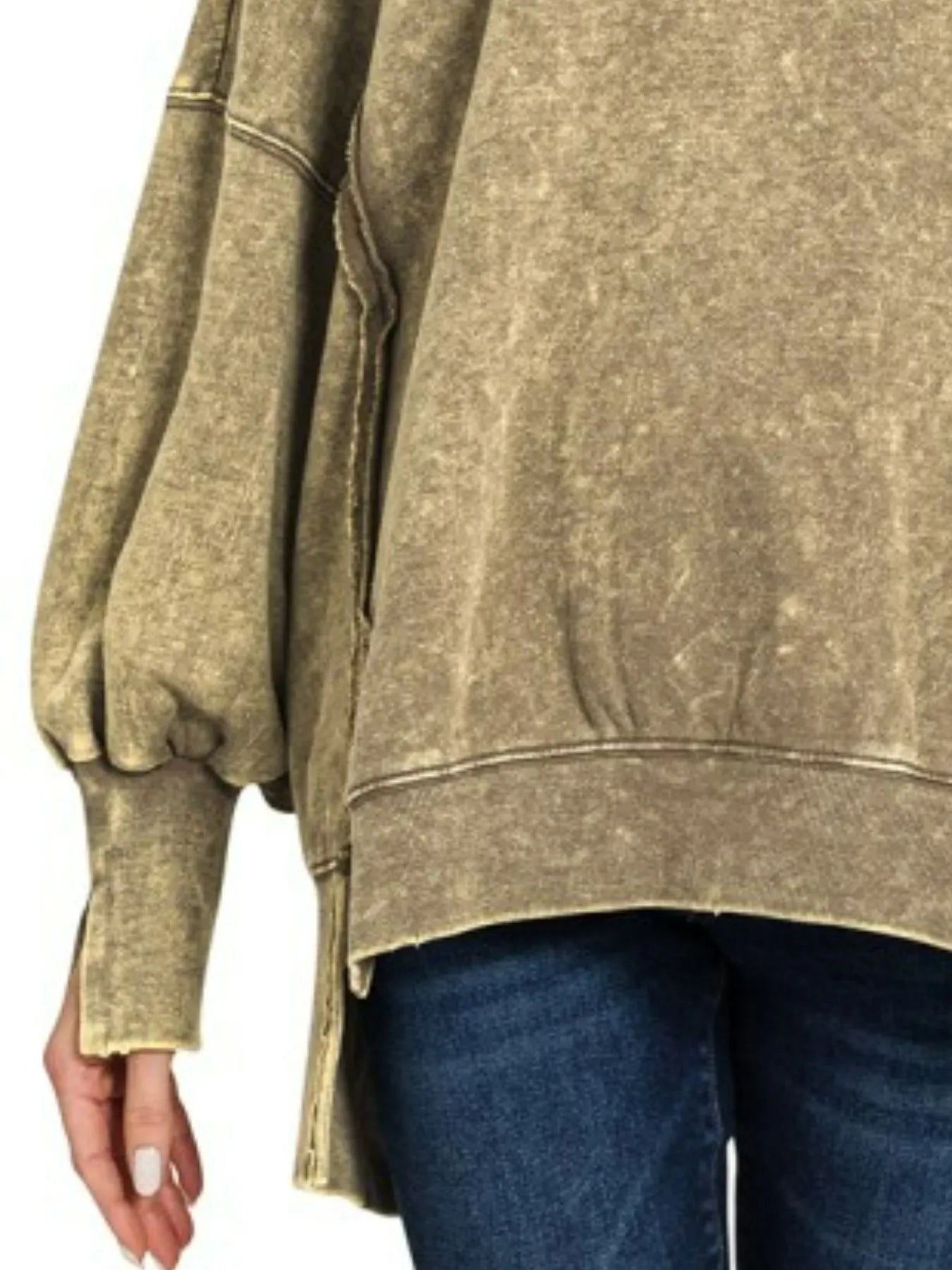 Acid Wash High Low Sweatshirt with Exposed Seams - FamilyClothes