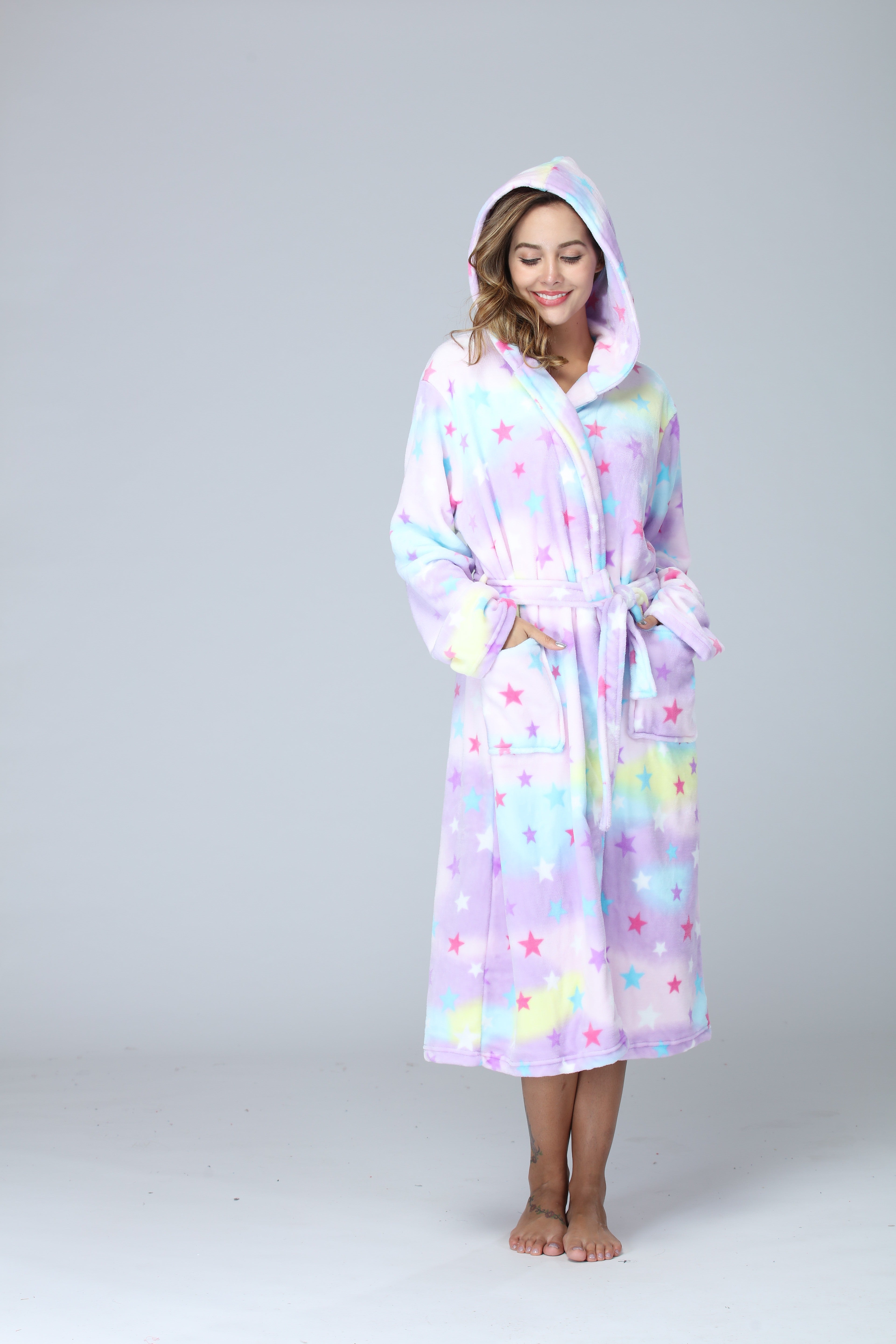 RONGTAI Ladies Long Fleece Bathrobe