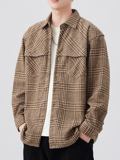 Men's Plus Size Plaid Button Up Long Sleeve Shirt - FamilyClothes