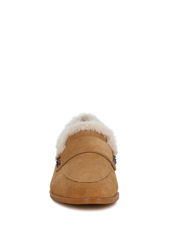 Allie Fur Trim Genuine Suede Loafers - FamilyClothes