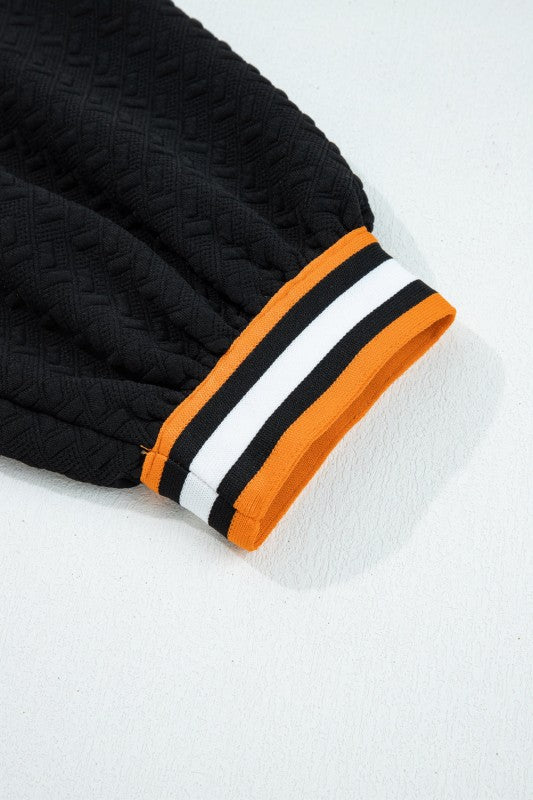 Textured Stripe Patchwork 3/4 Sleeve Sweatshirt - FamilyClothes