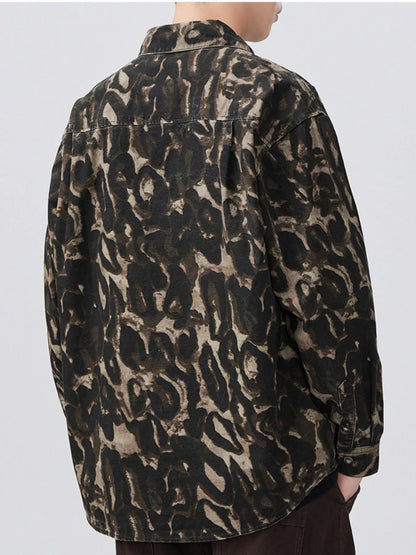 Men's Plus Size Camouflage Print Button-Up Shacket - FamilyClothes