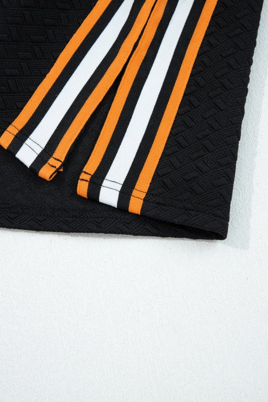 Textured Stripe Patchwork 3/4 Sleeve Sweatshirt - FamilyClothes