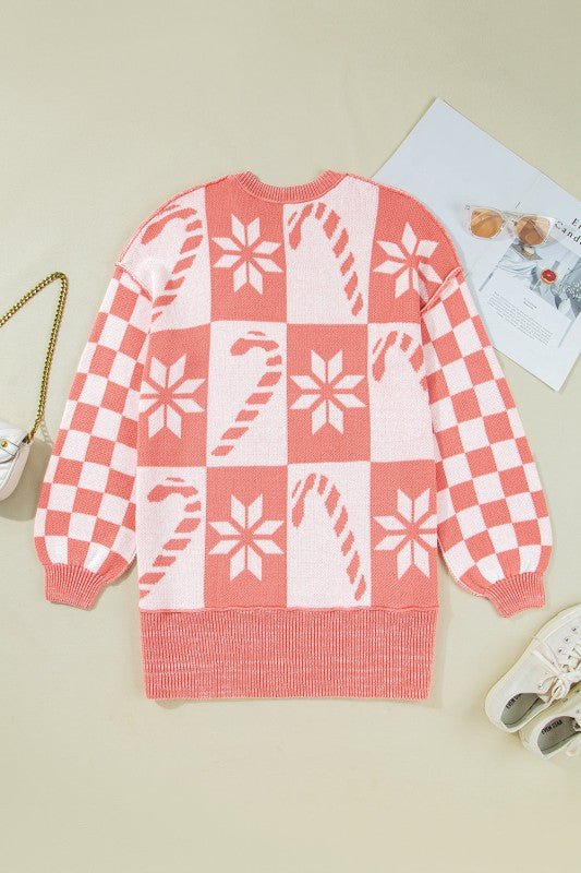Christmas Candycane Snowflake Checker Sweater - FamilyClothes