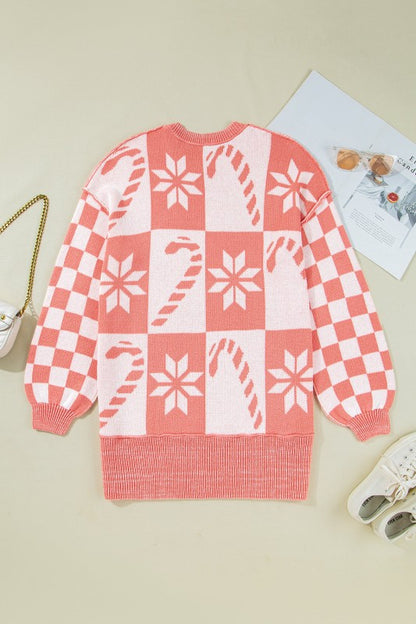 Christmas Candycane Snowflake Checker Sweater - FamilyClothes