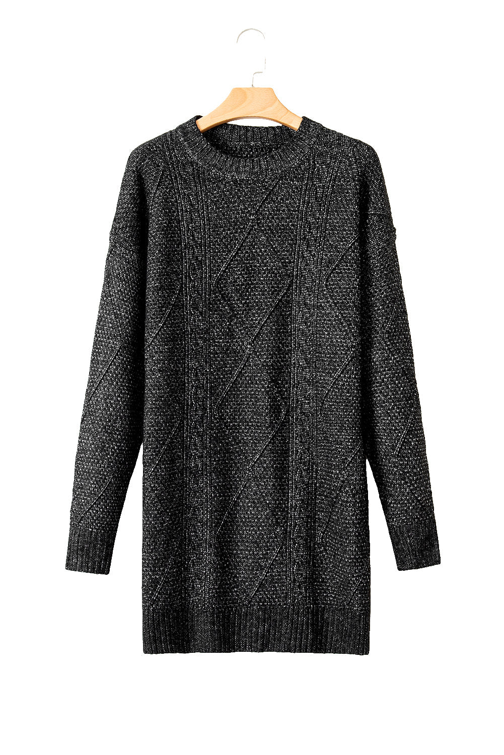 Coffee Twist Cable Knit Drop Shoulder Loose Fit Sweater Dress Shewin