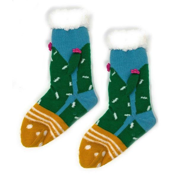 Kids Sherpa Slipper Sock - Cactus Hugs - FamilyClothes