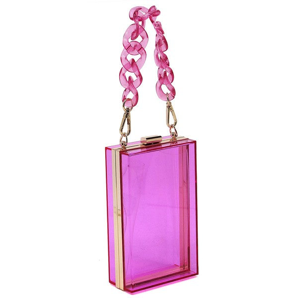 Acrylic Chain Handle See Thru Crossbody Clutch - FamilyClothes
