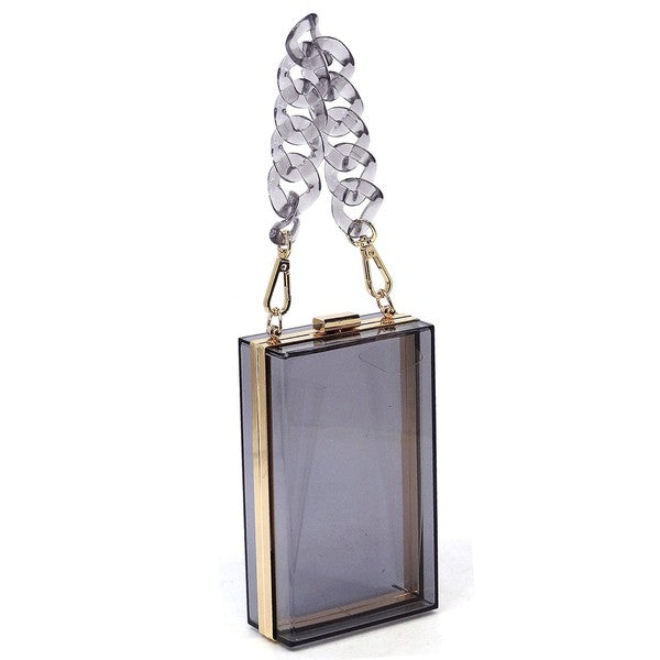 Acrylic Chain Handle See Thru Crossbody Clutch - FamilyClothes
