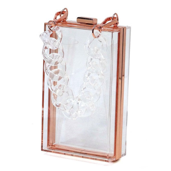 Acrylic Chain Handle See Thru Crossbody Clutch - FamilyClothes