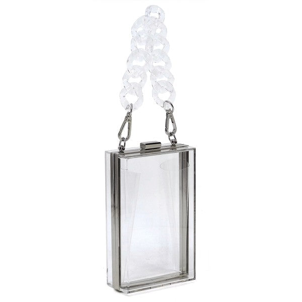 Acrylic Chain Handle See Thru Crossbody Clutch - FamilyClothes
