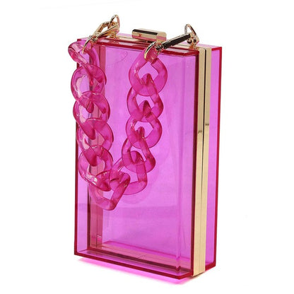 Acrylic Chain Handle See Thru Crossbody Clutch - FamilyClothes