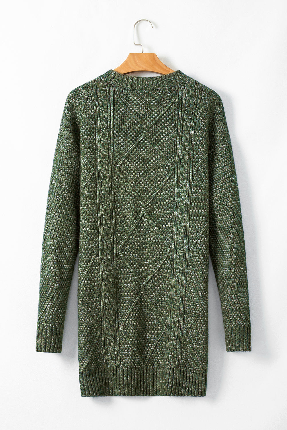 Coffee Twist Cable Knit Drop Shoulder Loose Fit Sweater Dress FamilyClothes