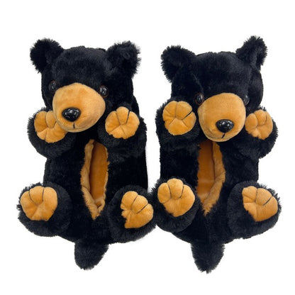 Black Bear Hugs - Women's Plush Animal slippers - FamilyClothes