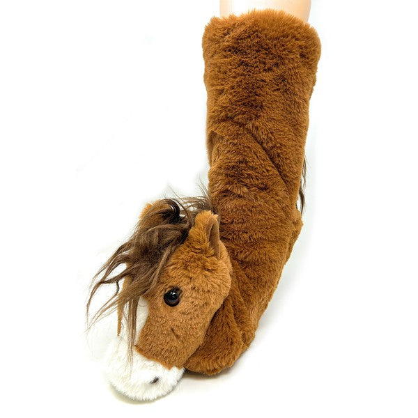 Horse Play - Kids' Plush Animal Slipper Socks - FamilyClothes