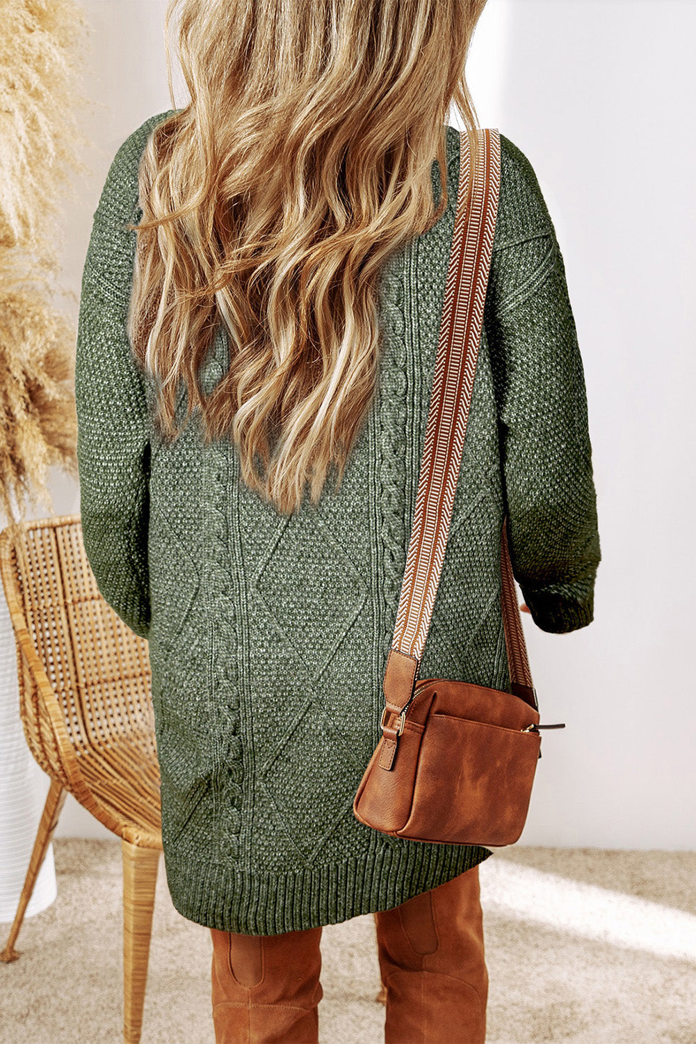 Coffee Twist Cable Knit Drop Shoulder Loose Fit Sweater Dress FamilyClothes