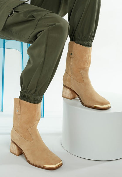 Emberly Suede Square Toe Ankle Boots - FamilyClothes