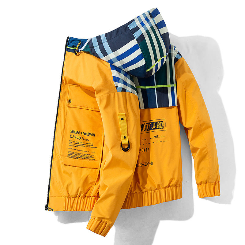Autumn hooded print cargo jacket men 2020 new loose plus size matching color coat men