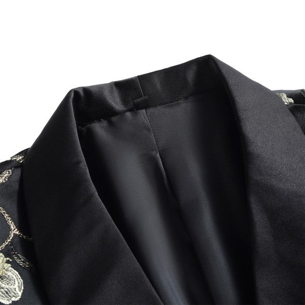 Men's 2 Piece 1 Button Floral Embroidered Suit - FamilyClothes