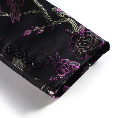 Men's 2 Piece 1 Button Floral Embroidered Suit - FamilyClothes