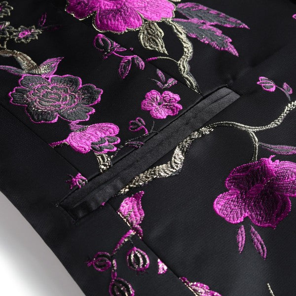 Men's 2 Piece 1 Button Floral Embroidered Suit - FamilyClothes
