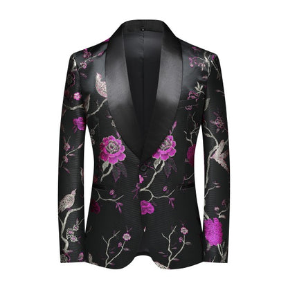 Men's 2 Piece 1 Button Floral Embroidered Suit - FamilyClothes