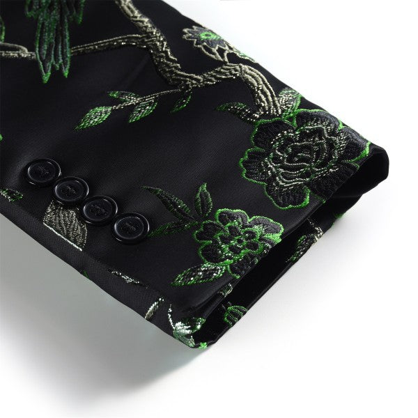 Men's 2 Piece 1 Button Floral Embroidered Suit - FamilyClothes