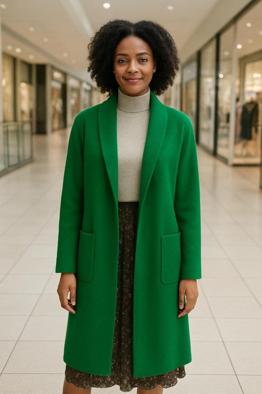 Collard Neck Drop Shoulder Pocket Cardigan - FamilyClothes