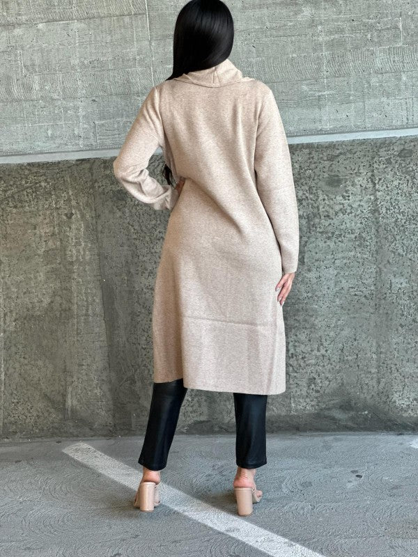 Collard Neck Drop Shoulder Pocket Cardigan - FamilyClothes