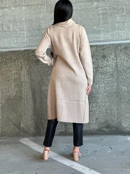 Collard Neck Drop Shoulder Pocket Cardigan - FamilyClothes