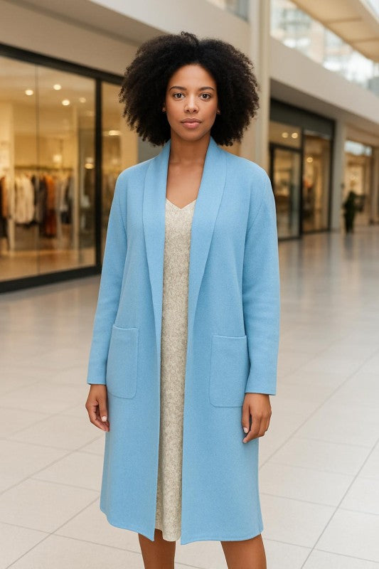 Collard Neck Drop Shoulder Pocket Cardigan - FamilyClothes