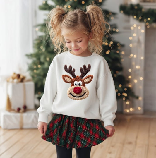 Crochet Reindeer Sweatshirt - Stylish Latch Hook Graphic Design - FamilyClothes