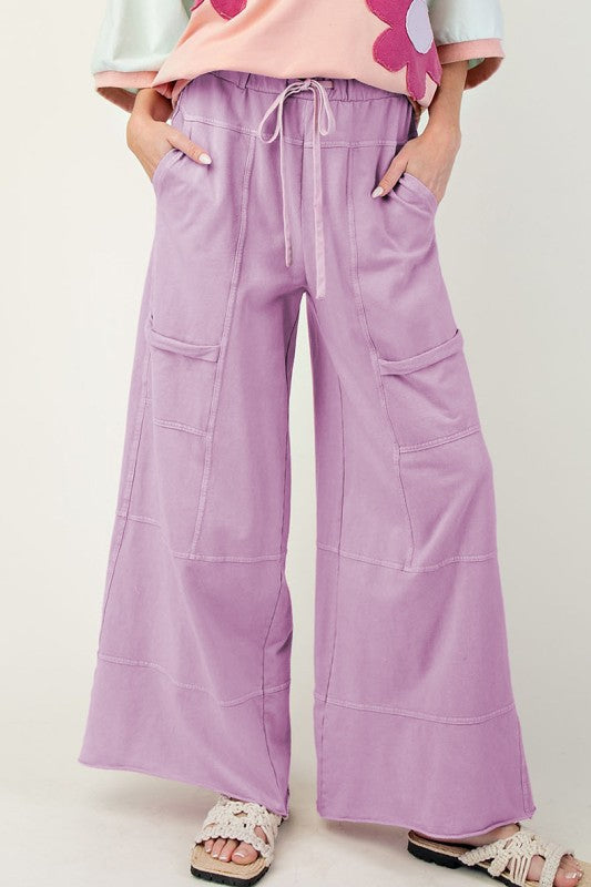 Drawstring Elastic Waistband Wide Leg Cargo Pants - FamilyClothes