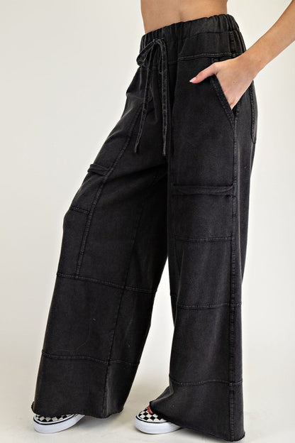 Drawstring Elastic Waistband Wide Leg Cargo Pants - FamilyClothes