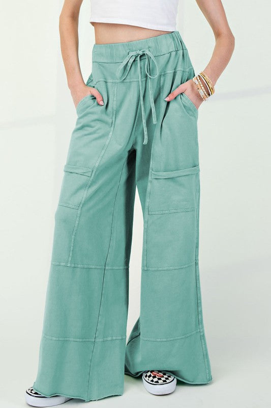 Drawstring Elastic Waistband Wide Leg Cargo Pants - FamilyClothes