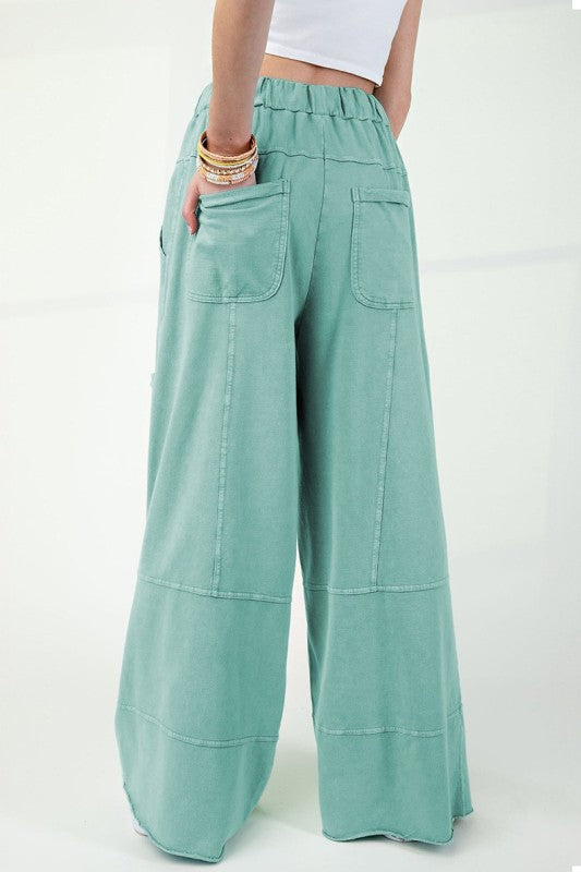 Drawstring Elastic Waistband Wide Leg Cargo Pants - FamilyClothes