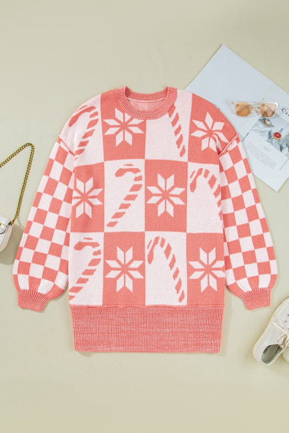 Christmas Candycane Snowflake Checker Sweater - FamilyClothes