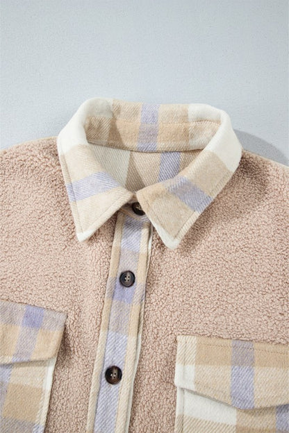 Plaid Patchwork Collared Sherpa Long Coat - FamilyClothes
