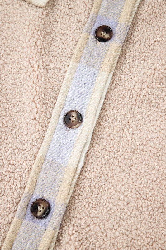 Plaid Patchwork Collared Sherpa Long Coat - FamilyClothes