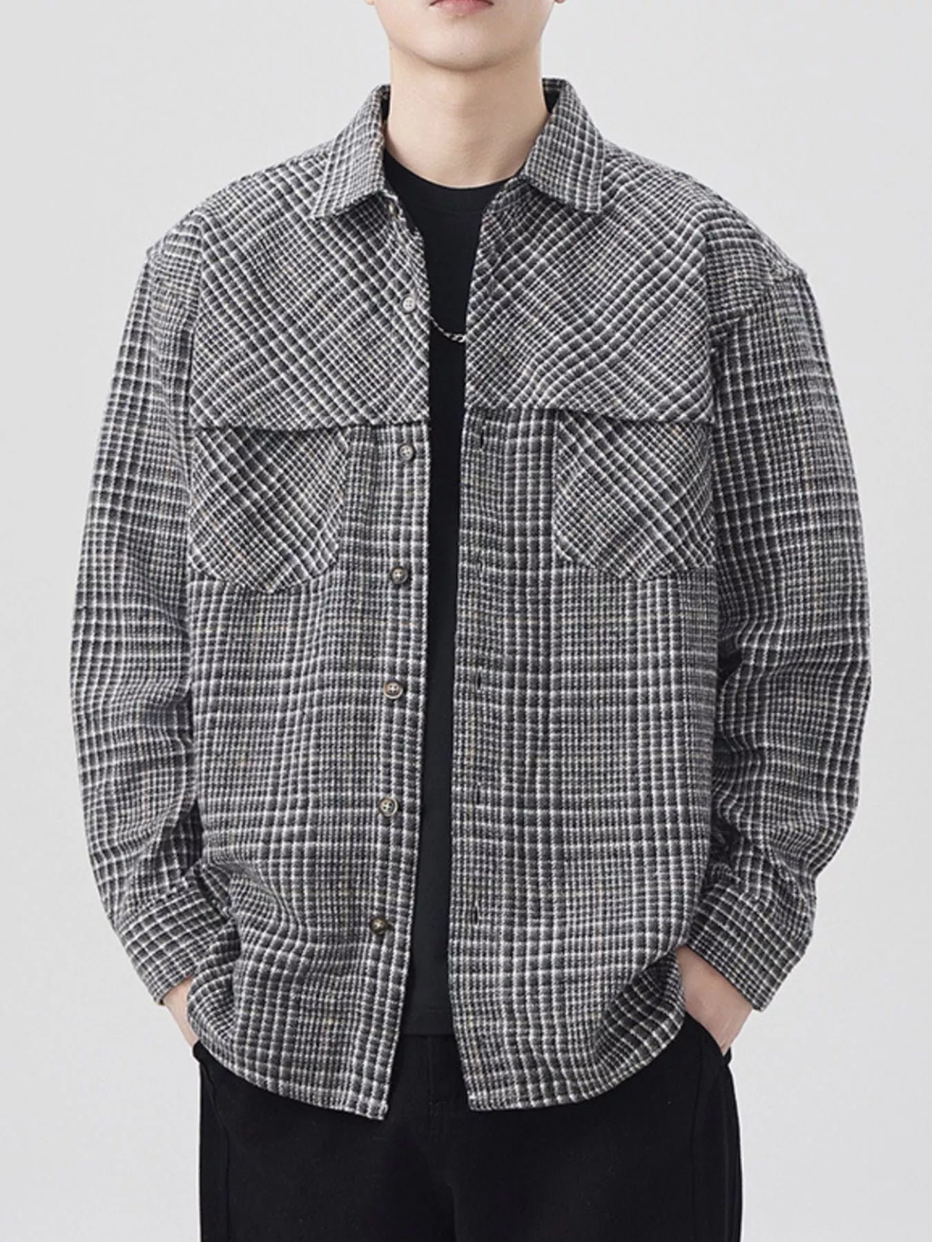 Men's Plus Size Plaid Button Up Long Sleeve Shirt - FamilyClothes