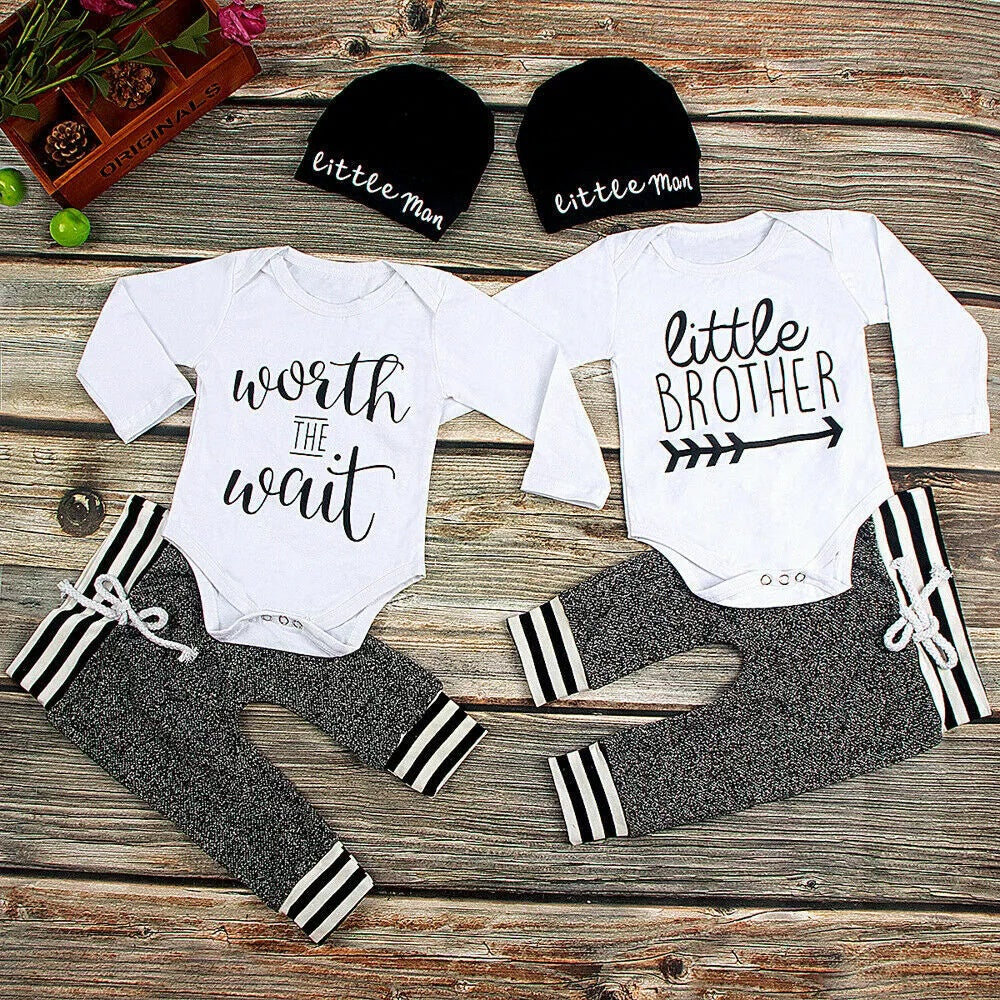 US Newborn Baby Boy Girl Tops Romper Bodysuit Jumpsuit Pants Outfits Clothes Set FamilyClothes