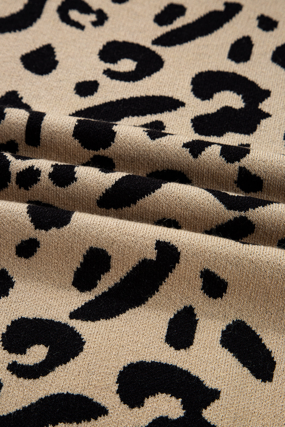 Brown Leopard Pattern Lace Trim Ribbed Detail Button Cuffed Sweater FamilyClothes