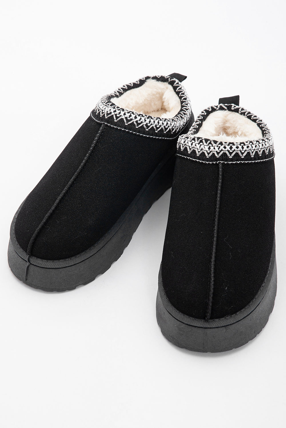 Chestnut Suede Contrast Print Round Toe Plush Lined Flats Shewin
