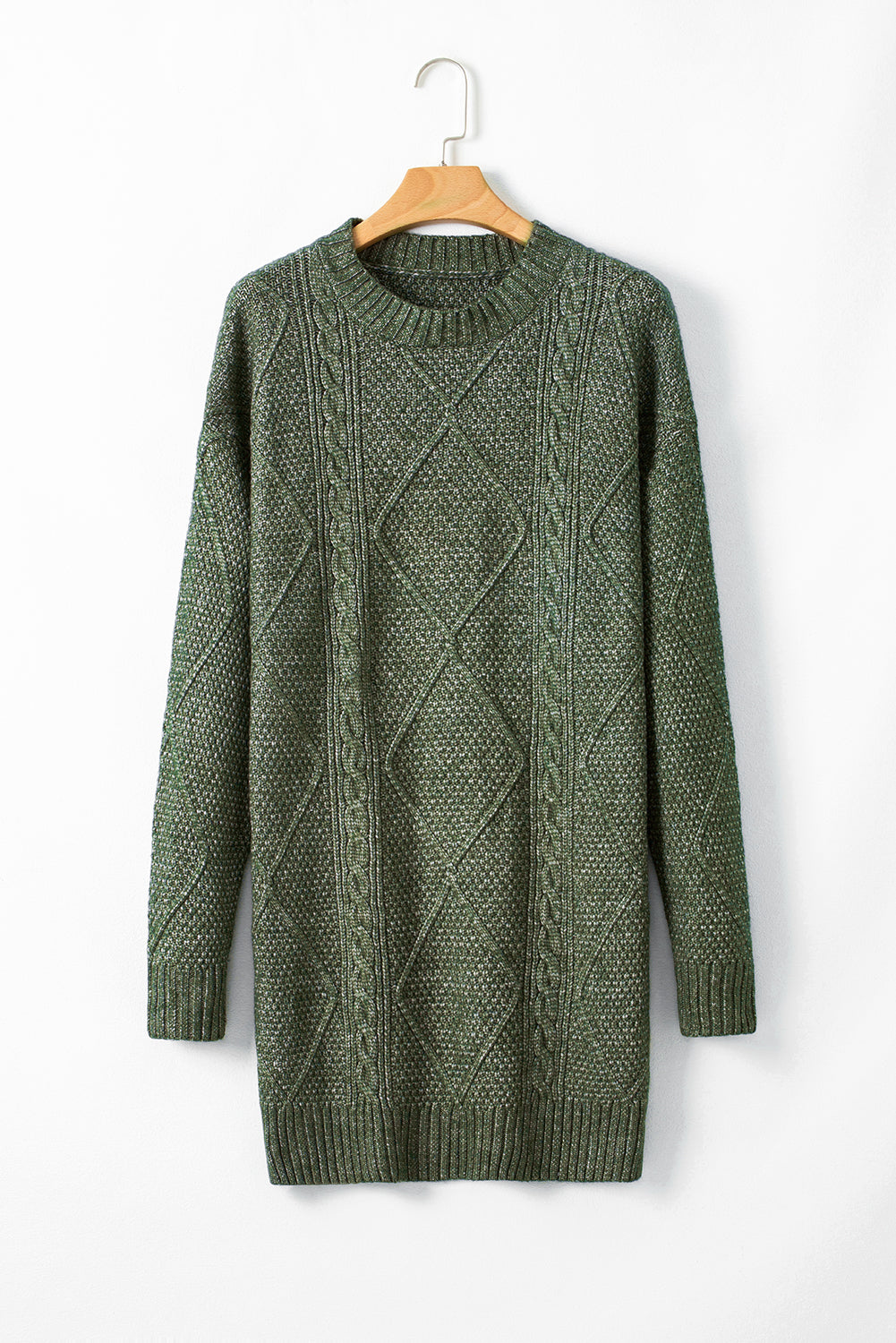 Coffee Twist Cable Knit Drop Shoulder Loose Fit Sweater Dress FamilyClothes