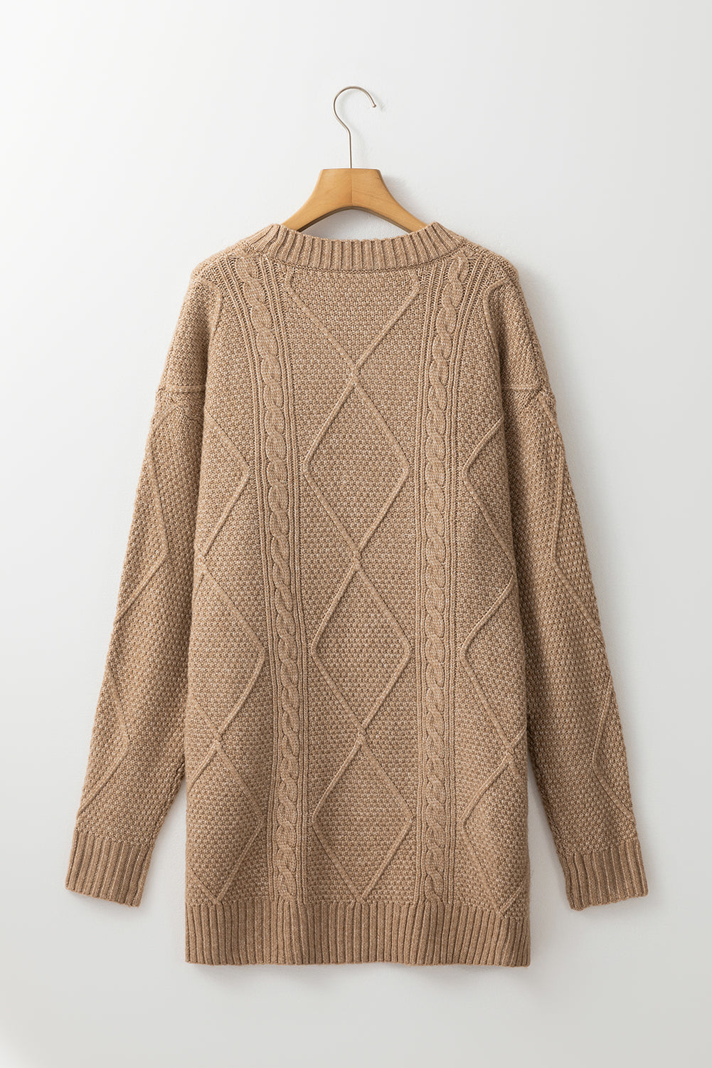 Coffee Twist Cable Knit Drop Shoulder Loose Fit Sweater Dress FamilyClothes