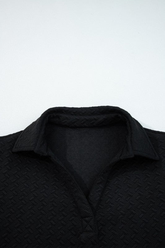 Textured Stripe Patchwork 3/4 Sleeve Sweatshirt - FamilyClothes