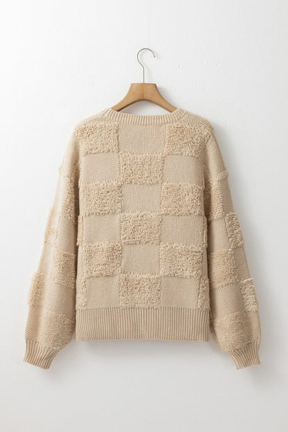 Emily Checkered Sherpa Loose Sweater - FamilyClothes