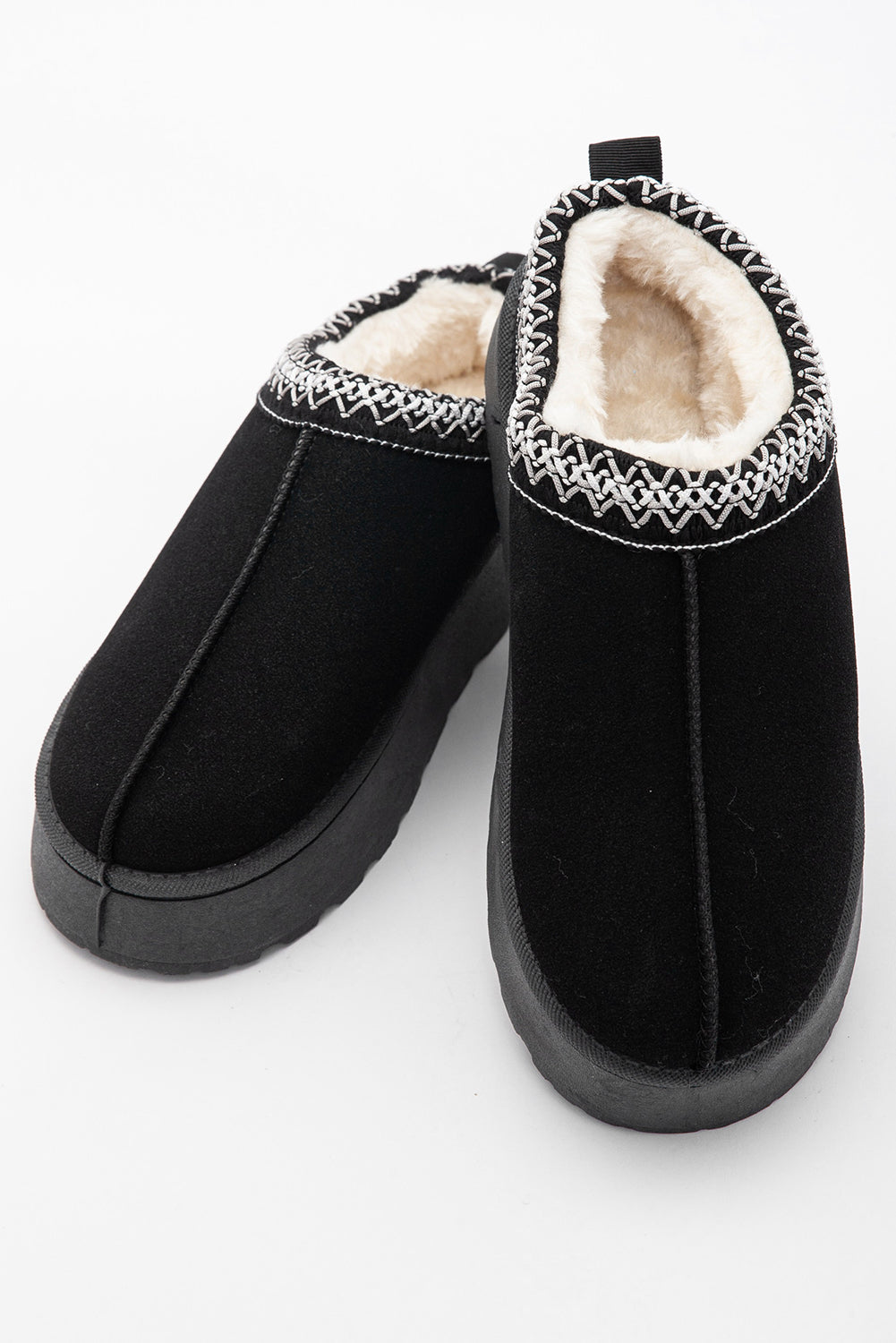 Chestnut Suede Contrast Print Round Toe Plush Lined Flats Shewin