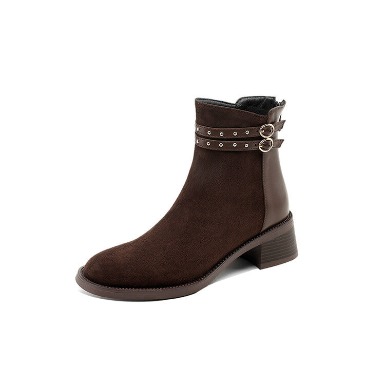 Autumn and winter short boots for women, low heels, thick heels, short boots with belt le rivets, fashion boots T6788