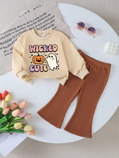 Children's Halloween Graphic Round Neck Top and Pants Set - FamilyClothes